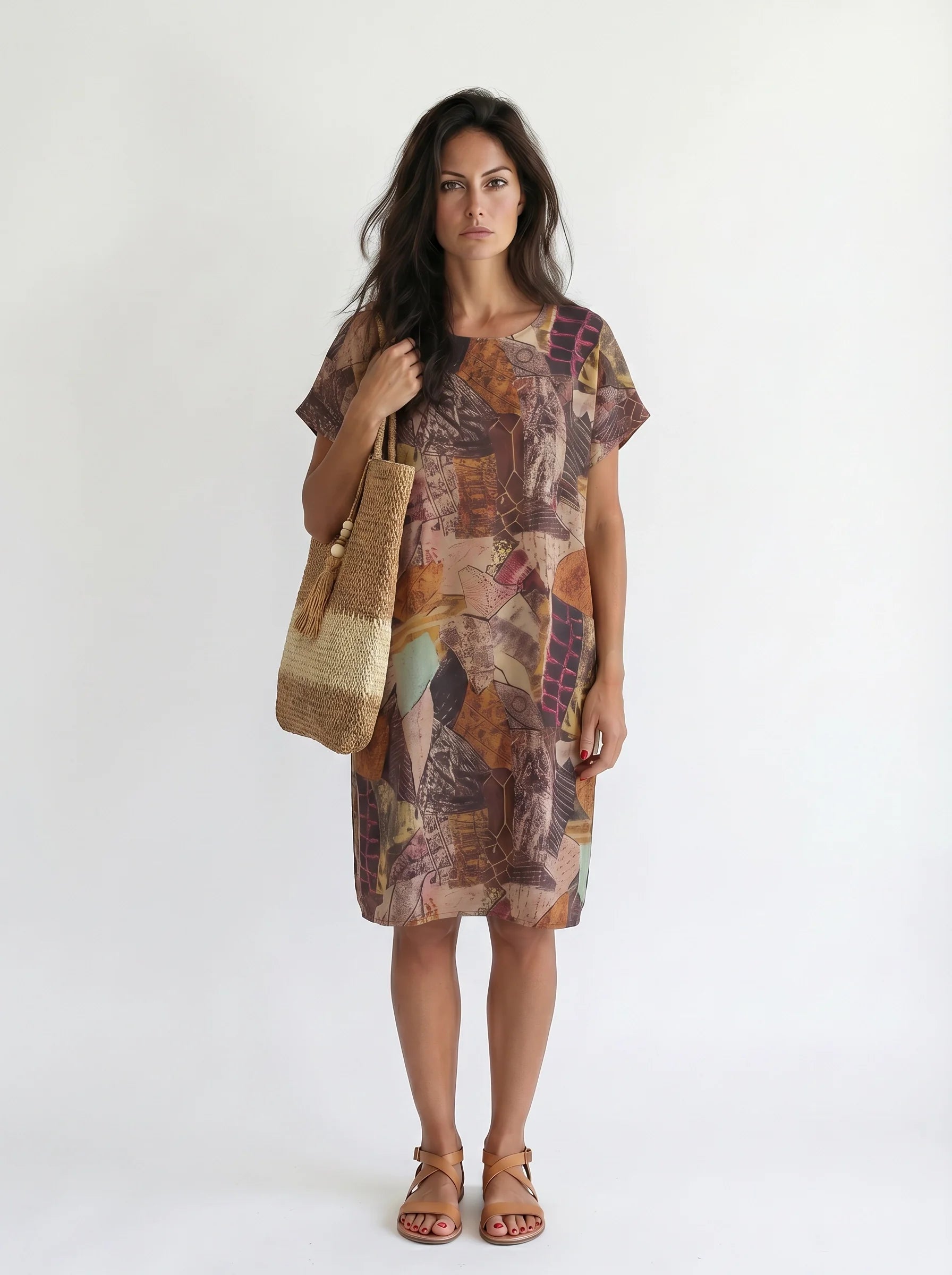 The Terra - Earthy Collage Print Dress