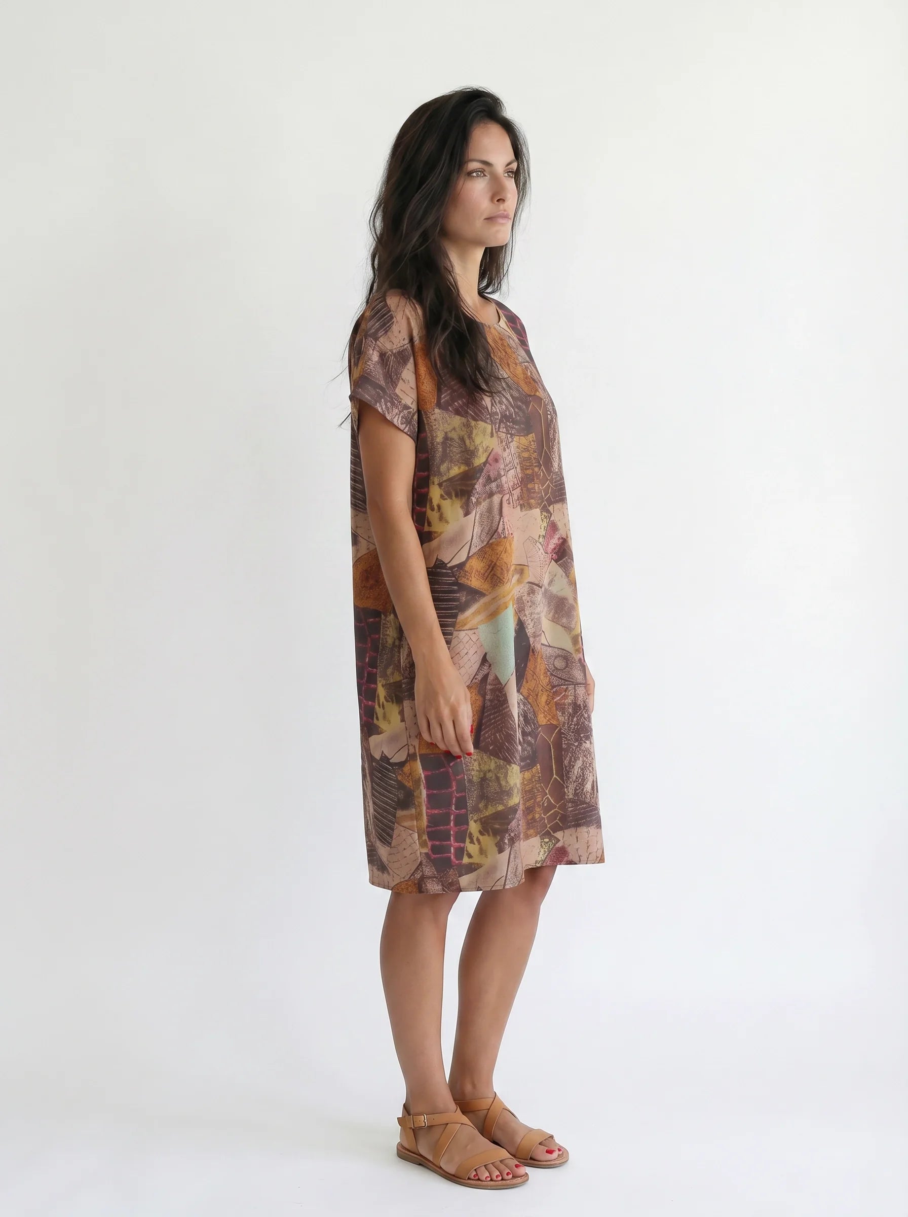 The Terra - Earthy Collage Print Dress