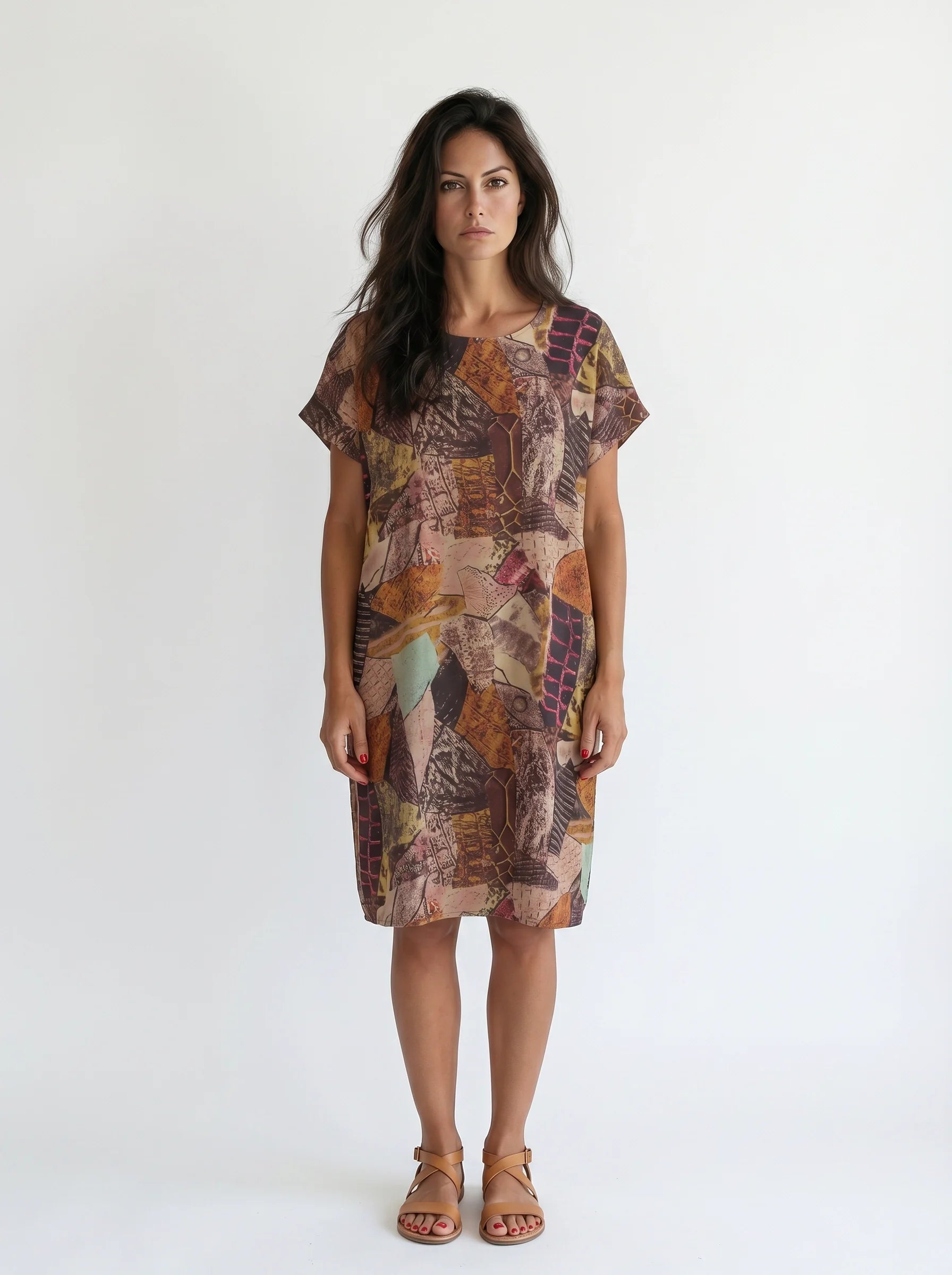 The Terra - Earthy Collage Print Dress