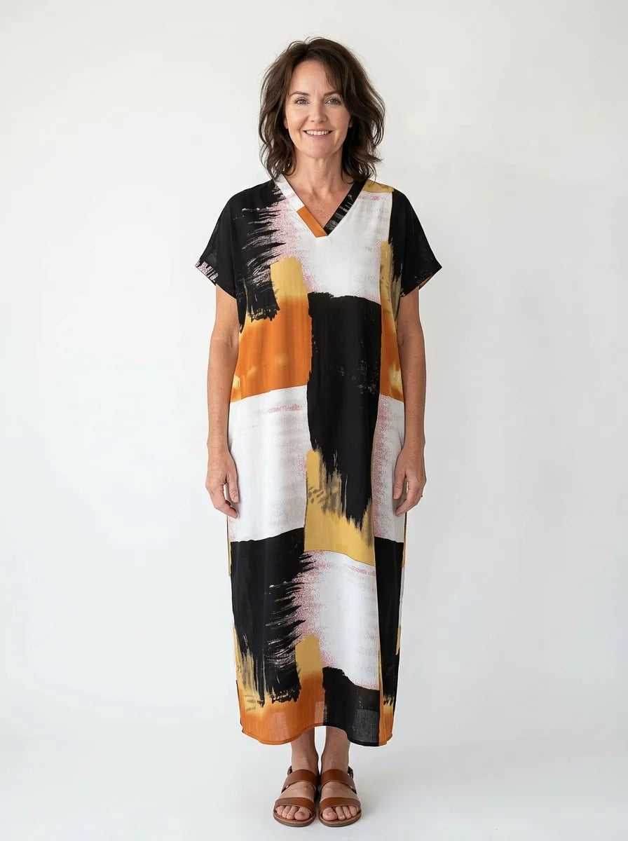 The Lennox - Black & Gold Abstract Caftan