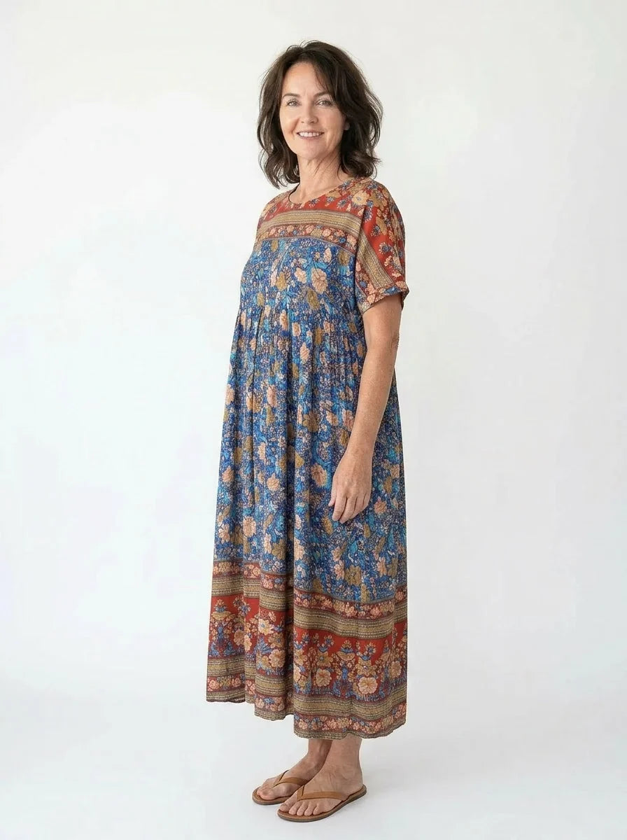 The Jaipur - Blue Floral Border Dress