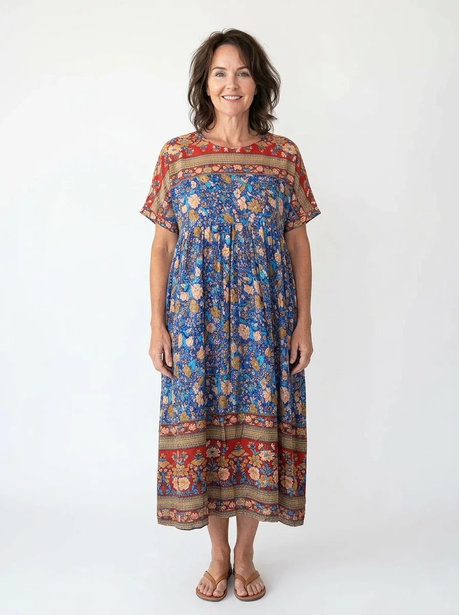 The Jaipur - Blue Floral Border Dress