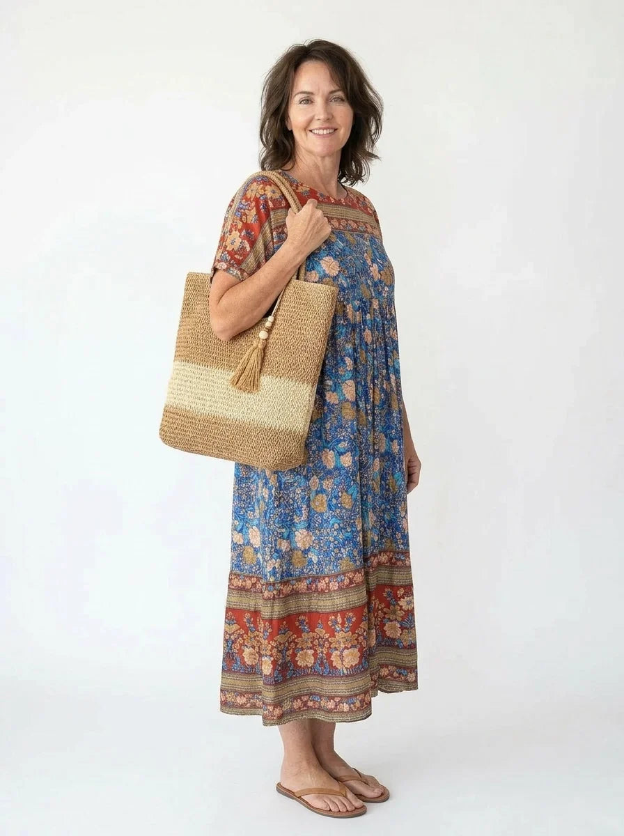 The Jaipur - Blue Floral Border Dress