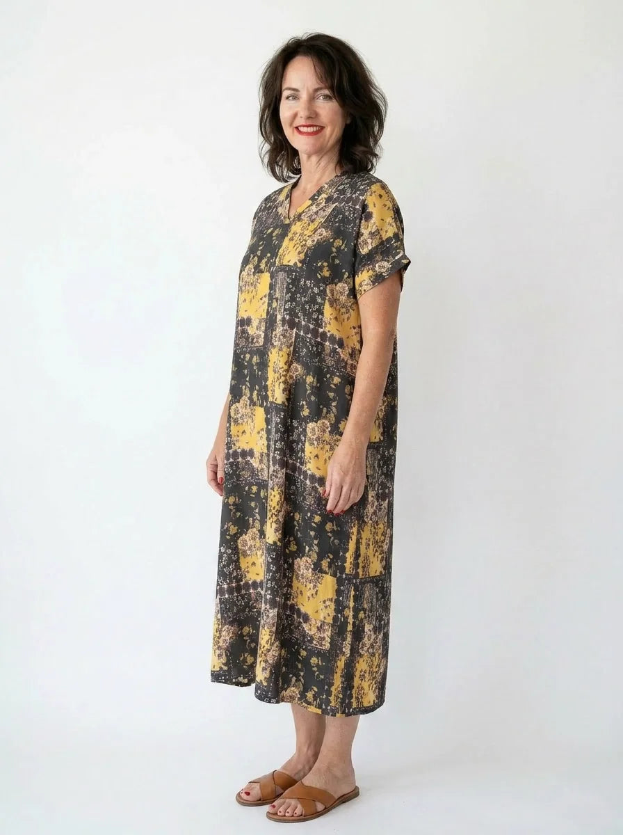 The Goldie - Black & Gold Patchwork Caftan