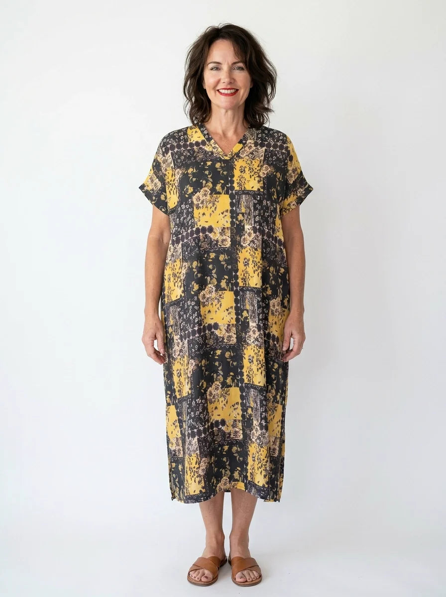 The Goldie - Black & Gold Patchwork Caftan