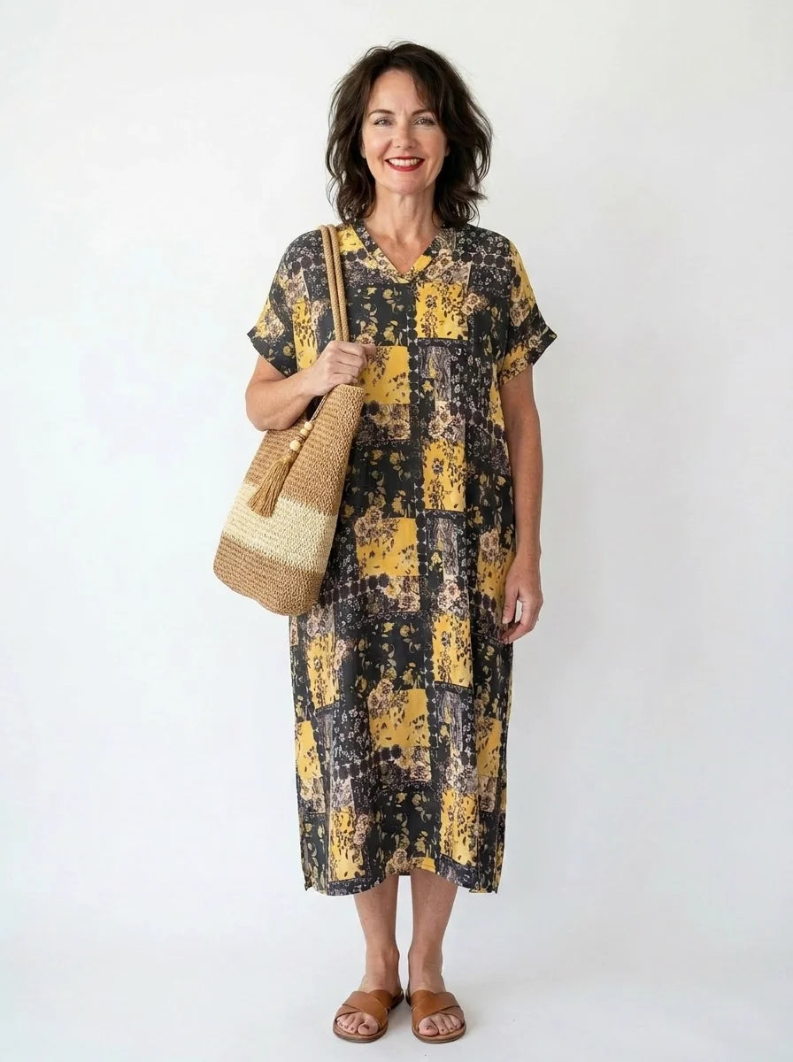 The Goldie - Black & Gold Patchwork Caftan
