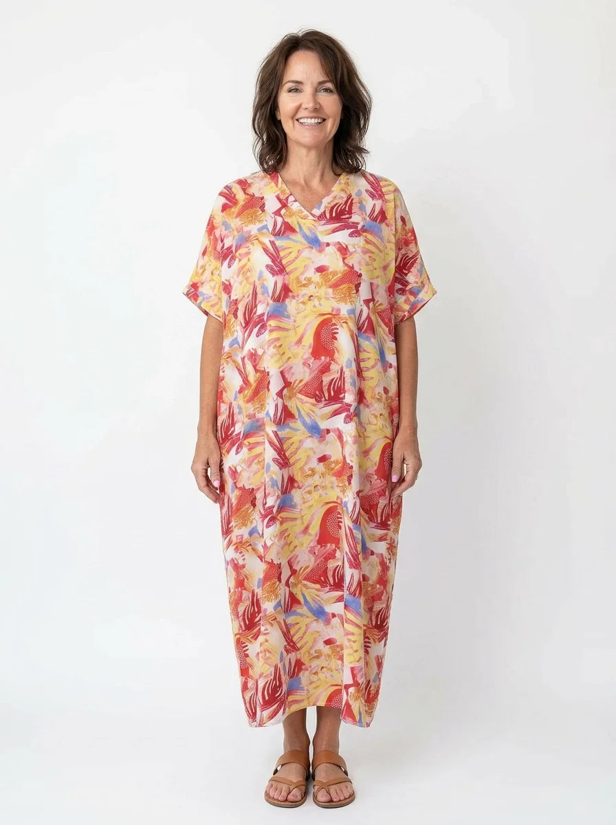 The Riviera - Tropical Brushstroke Caftan