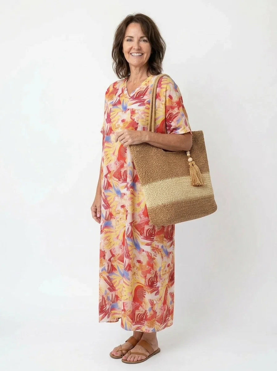 The Riviera - Tropical Brushstroke Caftan