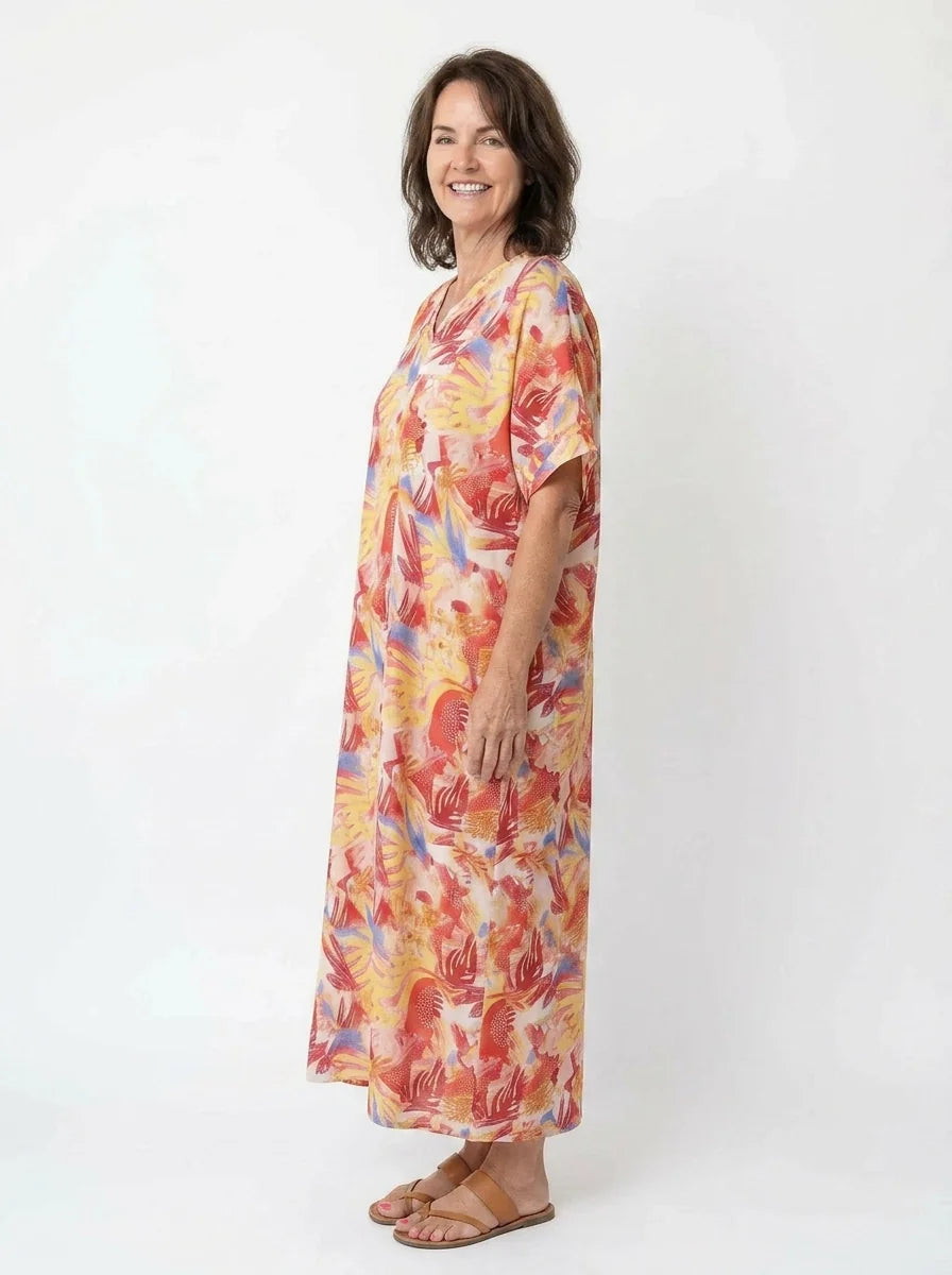 The Riviera - Tropical Brushstroke Caftan