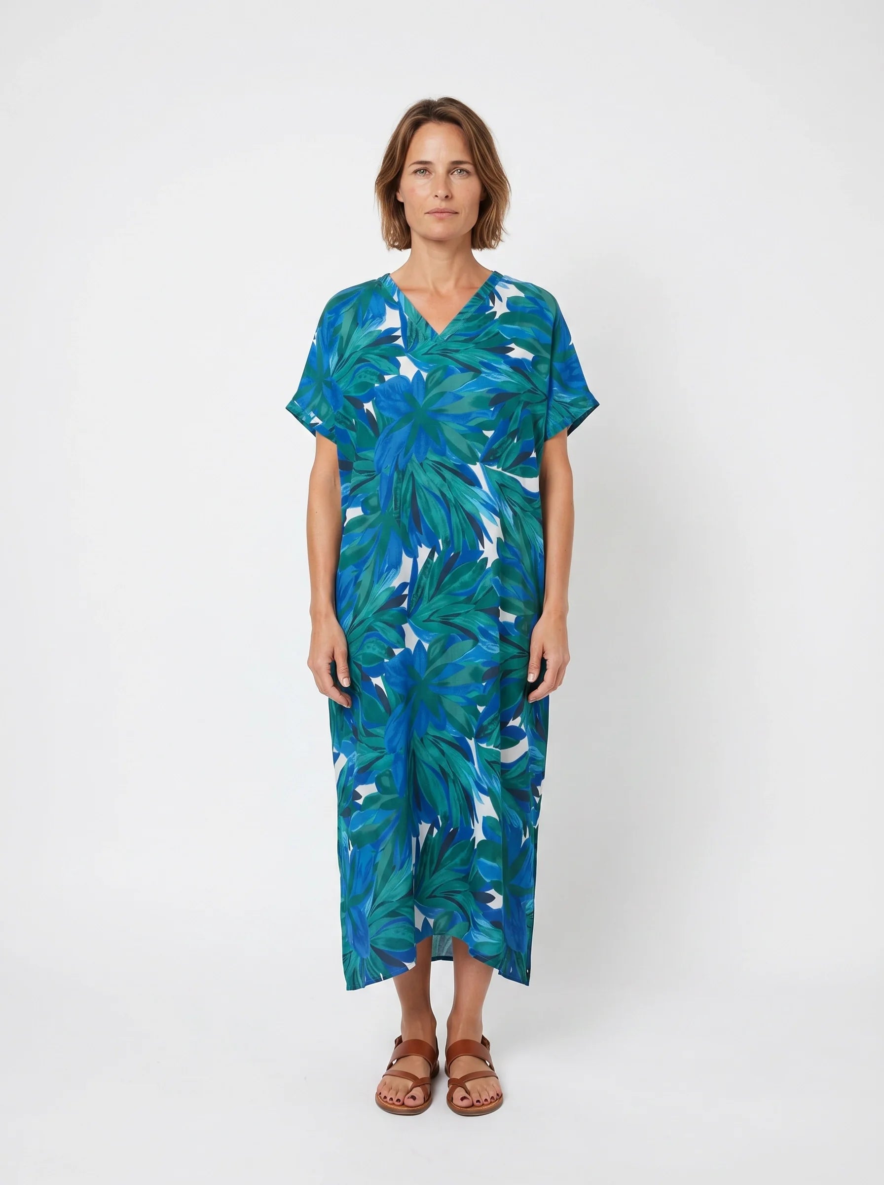 The Palma - Blue & Green Palm Caftan