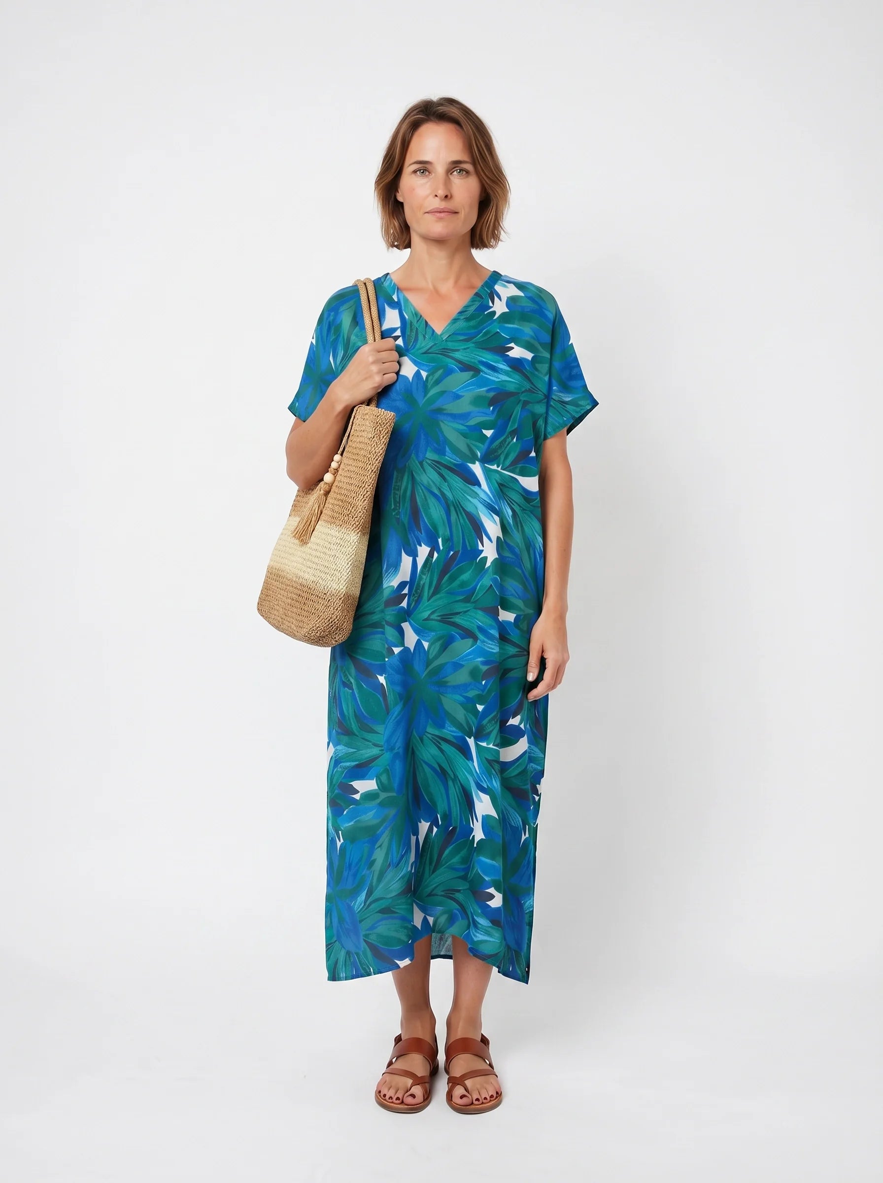 The Palma - Blue & Green Palm Caftan