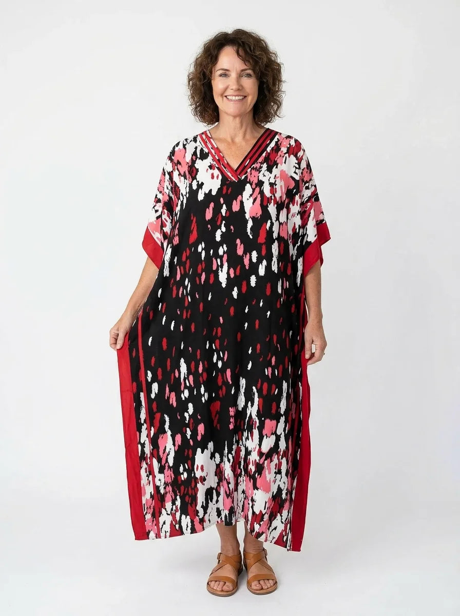 The Pantera - Black & Pink Abstract Caftan