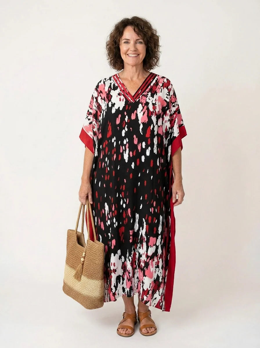 The Pantera - Black & Pink Abstract Caftan