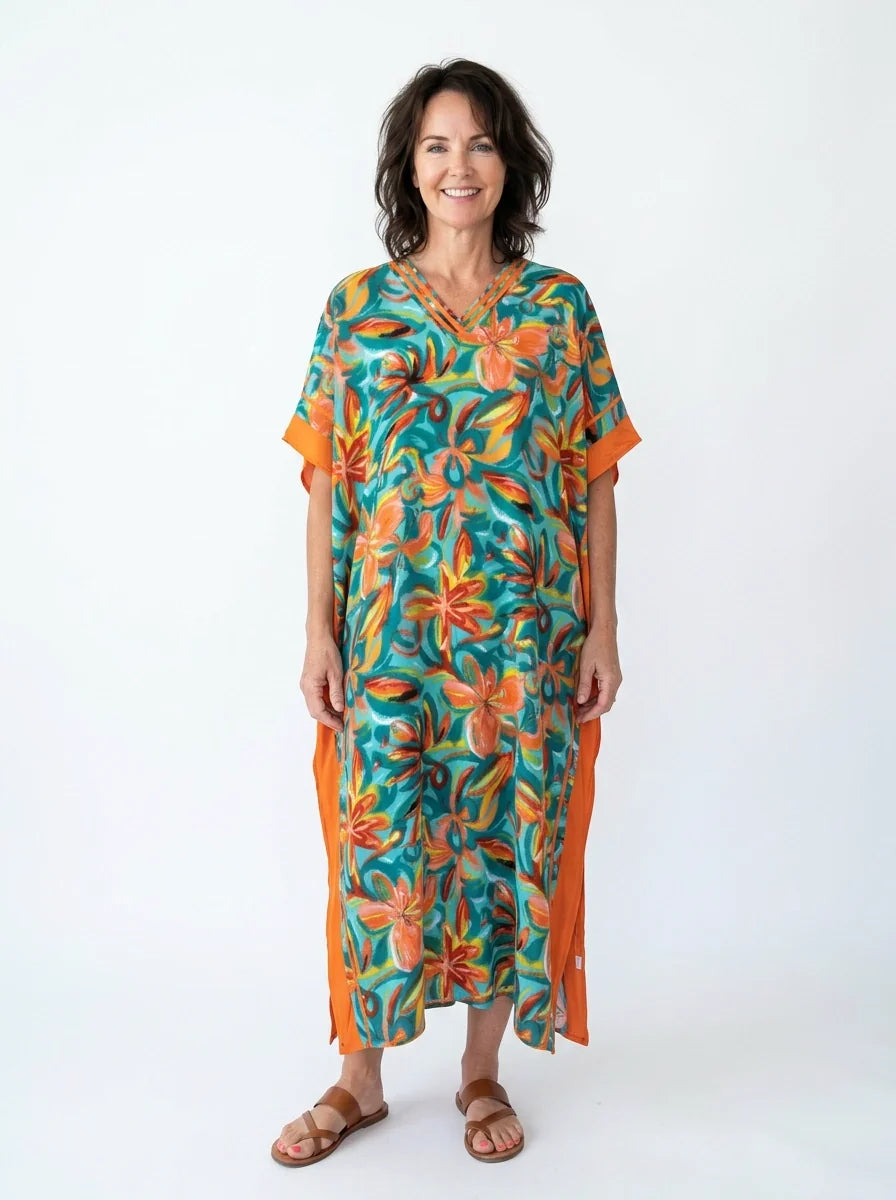 The Havana - Teal & Orange Tropical Caftan