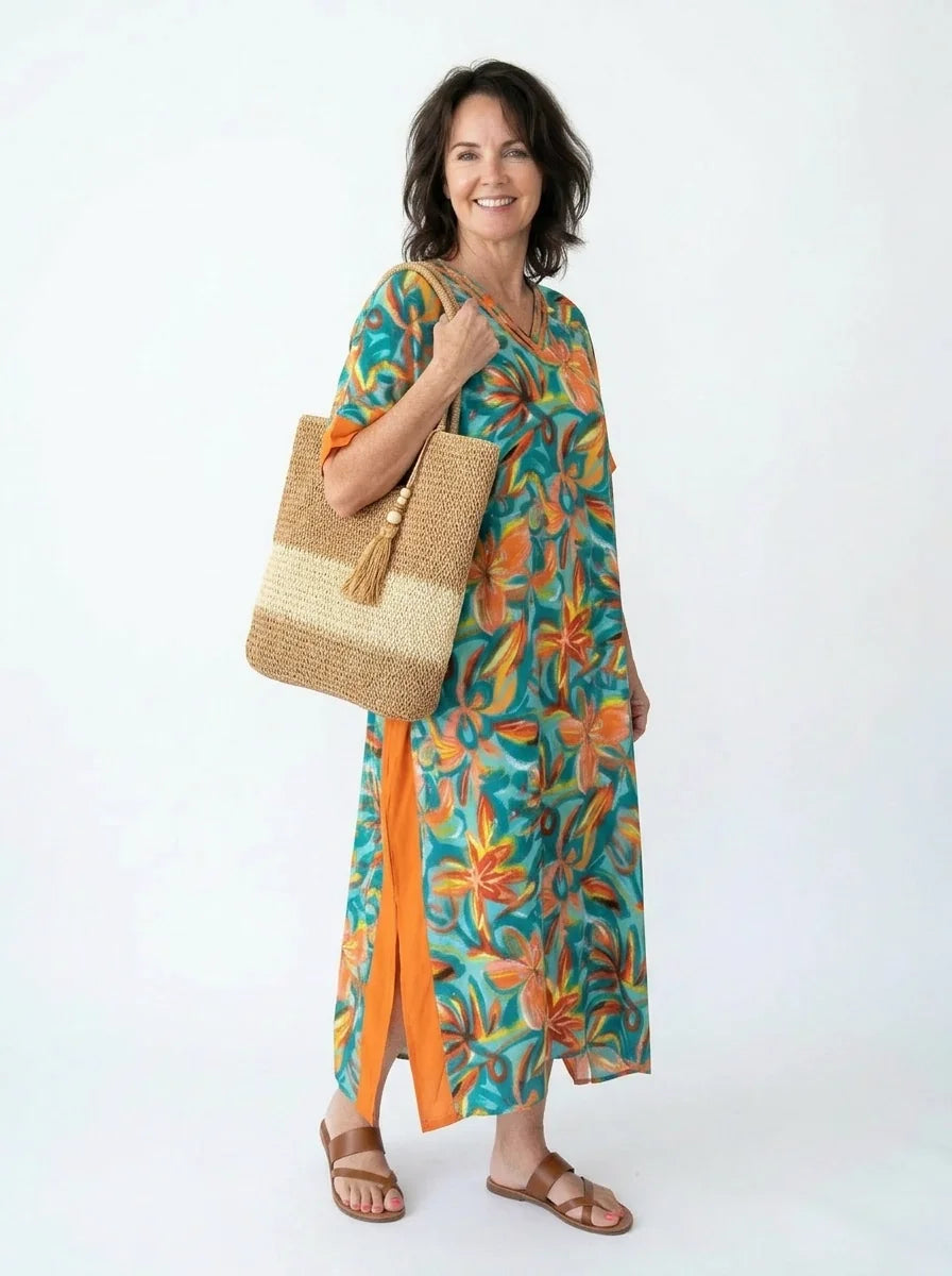 The Havana - Teal & Orange Tropical Caftan