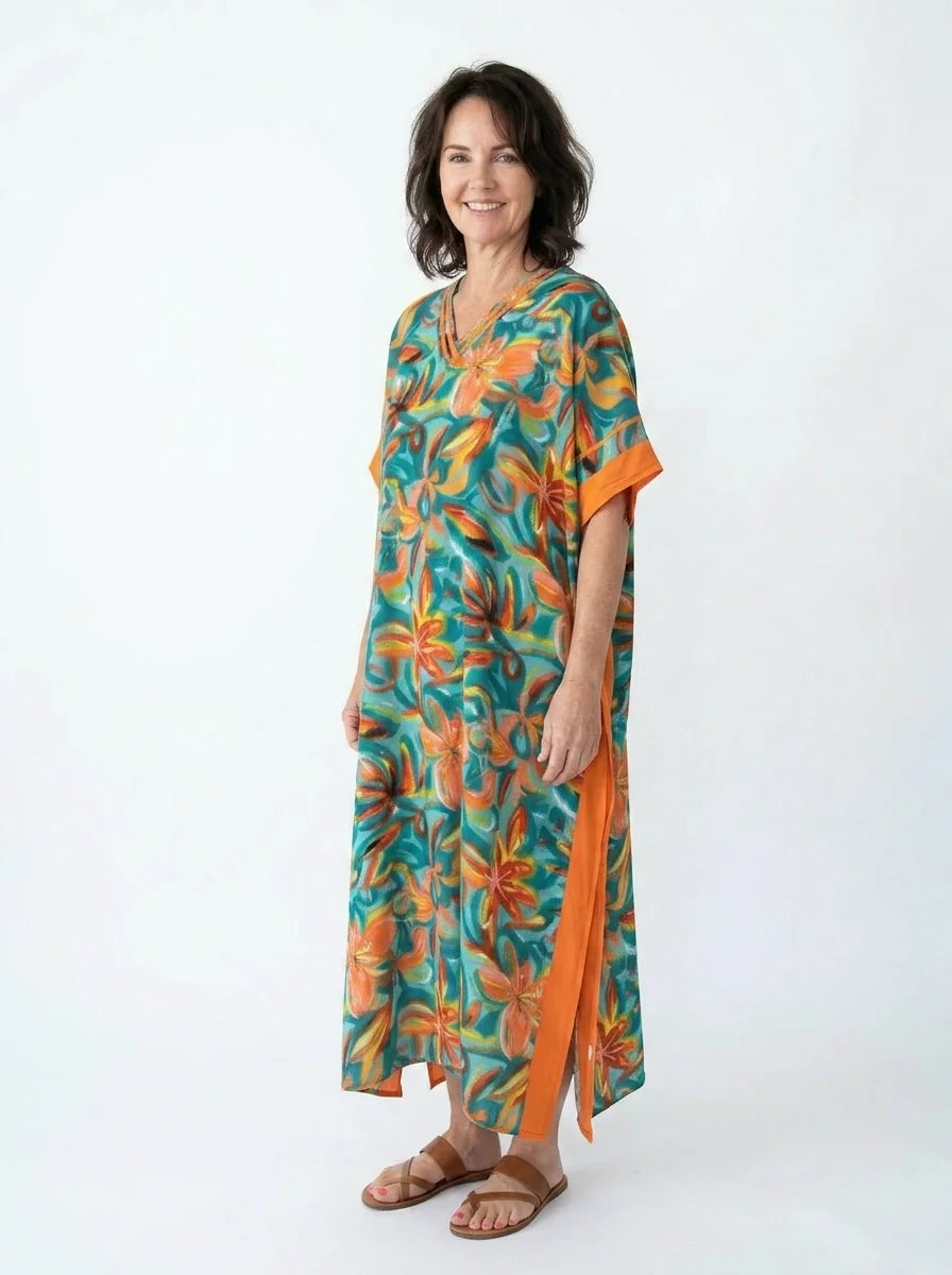 The Havana - Teal & Orange Tropical Caftan