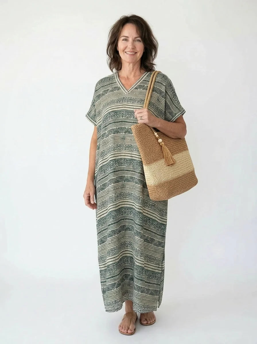 The Linen - Sage Ornamental Caftan