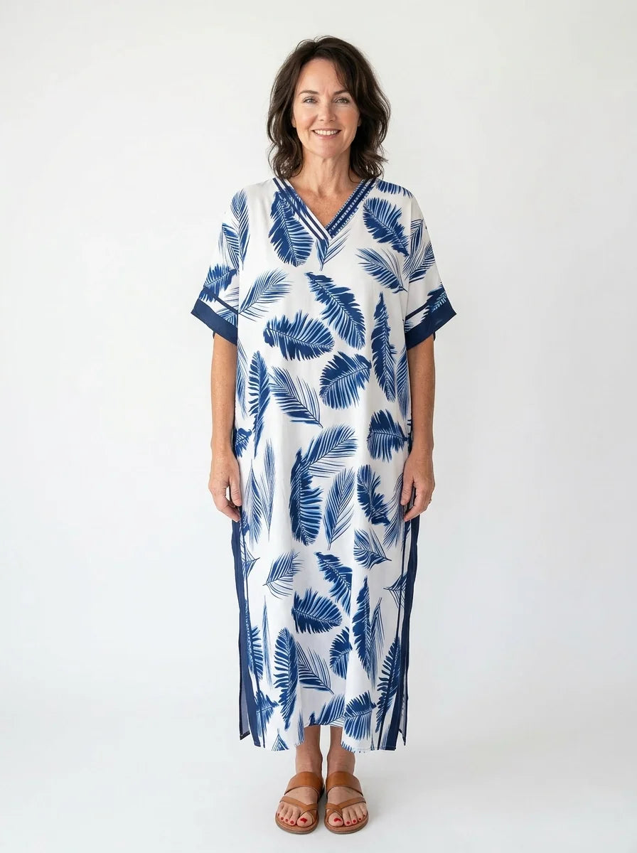 The Capri - Navy Palm Caftan