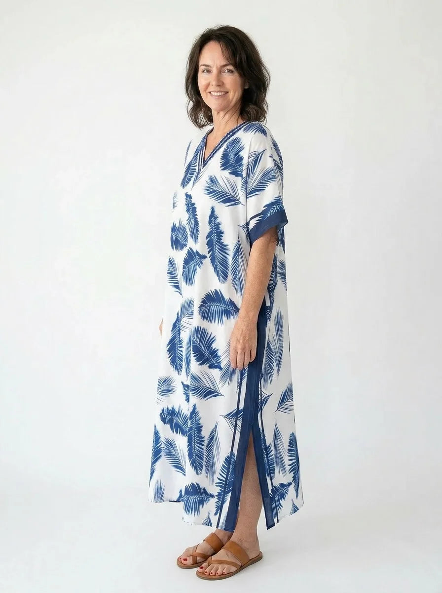 The Capri - Navy Palm Caftan