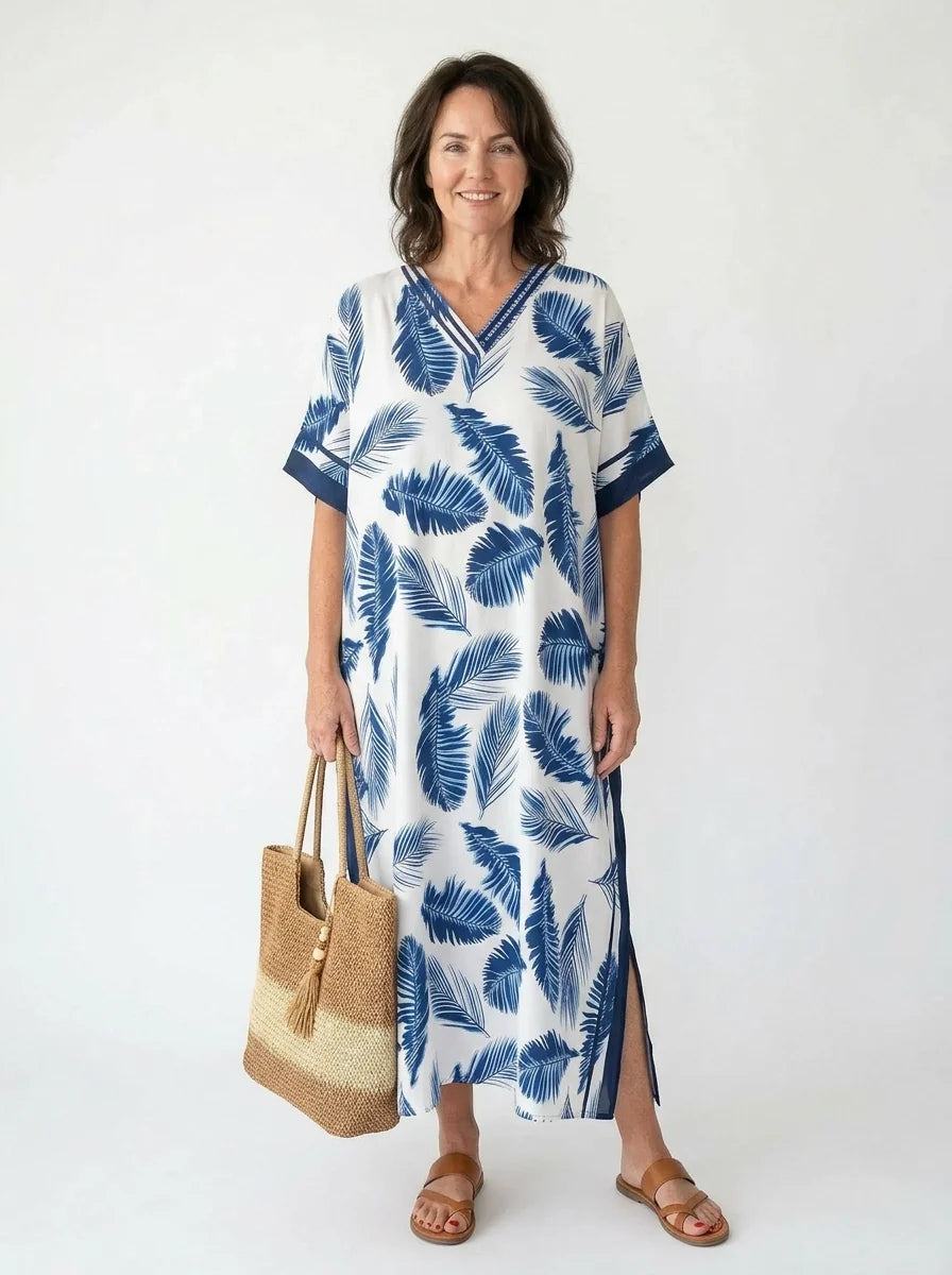 The Capri - Navy Palm Caftan